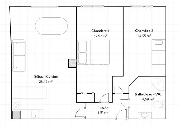 Appartement 3 pièces 64.47 m² centre ville du vieux Massy