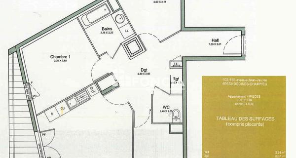 À vendre Appartement 4 pièces 78.64 m² - Décines-charpieu 69150
