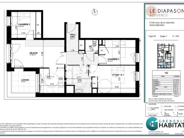 Location Appartement 4 pièces 76.31 m² - 77 COURS DE LA LIBERATION Grenoble 38000