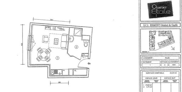 Appartement ERMONT-EAUBONNE - 1 pièce - 23,94 m²