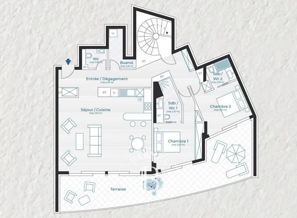 Cannes, Appartement 2 Chambres -  122 m² à vendre