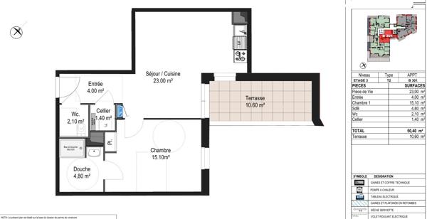 A vendre T2 situé au dernier étage - 50m² avec terrasse au coeur du centre ville de Segré