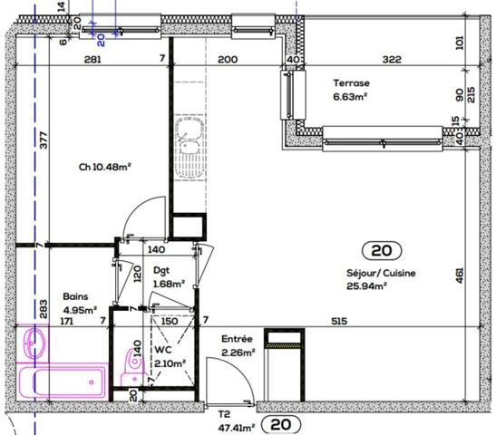 Appartement 2 pièces à vendre à SEYSSEL (01) avec terrasse et proche du Rhône. En train à 1 heure de Lyon et 45 mn de Genève.