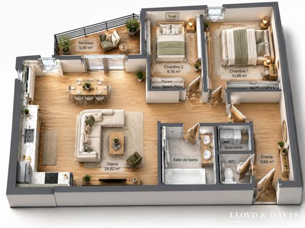 Nantes (44300) – Bel appartement 3 pièces de 2012, vue sur parc, terrasse et box