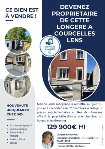 Maison à vendre 4 pièces 112 m² Courcelles-lès-Lens
