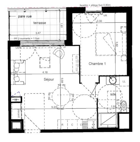 appartement T2 neuf à vendre SOTTEVILLE LES ROUEN (76), surface hab. 40.95 m2 + terrasse 6.38 m2.
