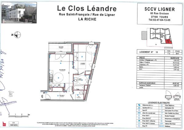 À louer - Appartement T2 - La Riche - 49m²