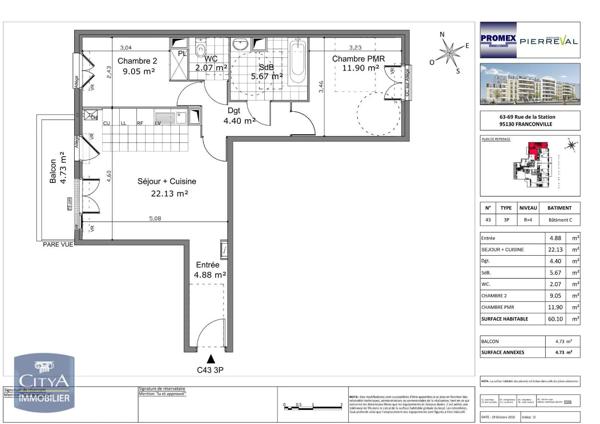 Appartement à louer 3 pièces 60.1m² Franconville (95130)