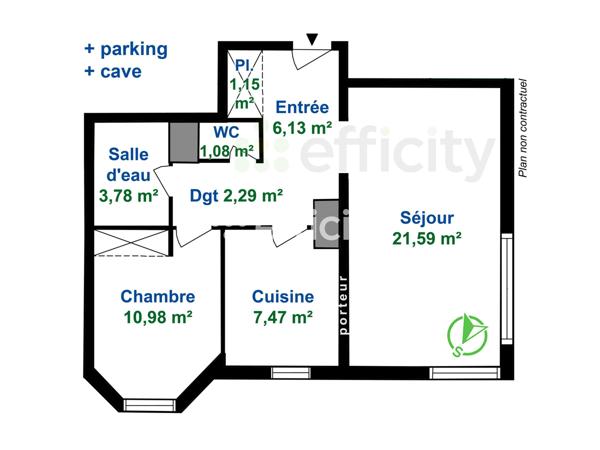 Appartement 2 pièces - 54 m²