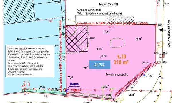 Terrain à vendre de 310,00 m² REZE (44), exposition Sud-Est / Sud-Ouest