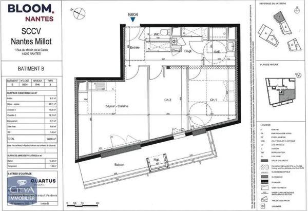Appartement à louer 3 pièces 60.9m² Nantes (44300)