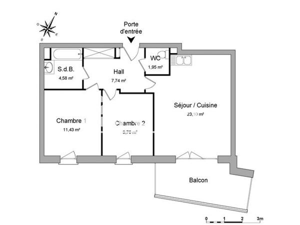 Location Appartement 3 pièces 58.56 m² - 1 RUE SAINT GOTHARD Lingolsheim 67380