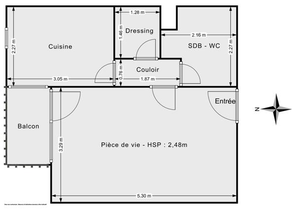 Studio 32 m2 - balcon - parking 