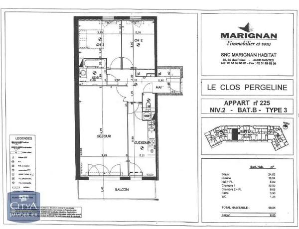Appartement à louer 3 pièces 69.29m² Nantes (44200)