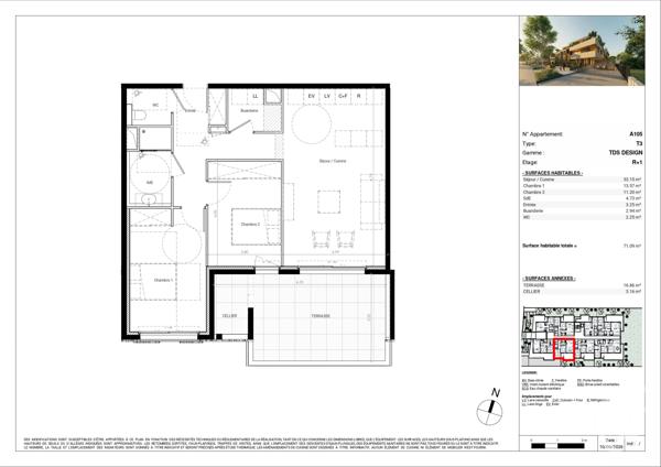 Appartement T3 à vendre  3 pièces - 70,49 m 2   BAILLARGUES  - 34
