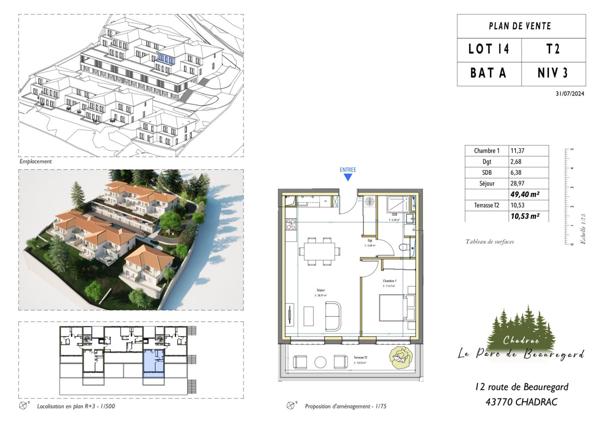 Vente Appartement49,4 m² - 2 Pièces - CHADRAC (43770)