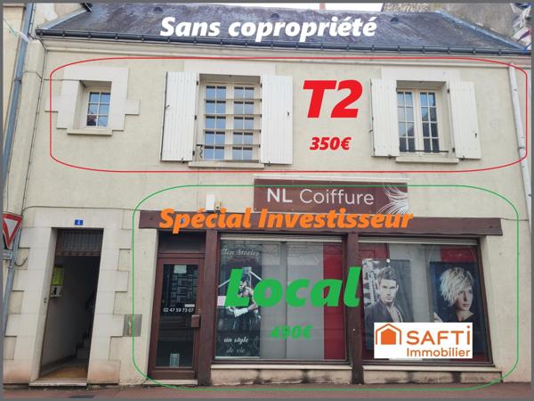 IMMEUBLE RAPPORT : T2 à louer + Commerce à louer