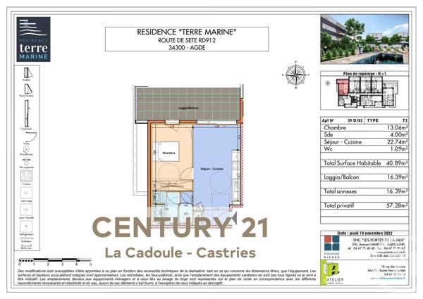 Appartement T2 à vendre  2 pièces - 40,89 m2 AGDE - 34