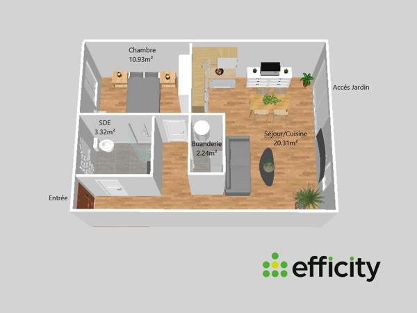 Maison 2 pièces - 45 m² Exclusivité efficity