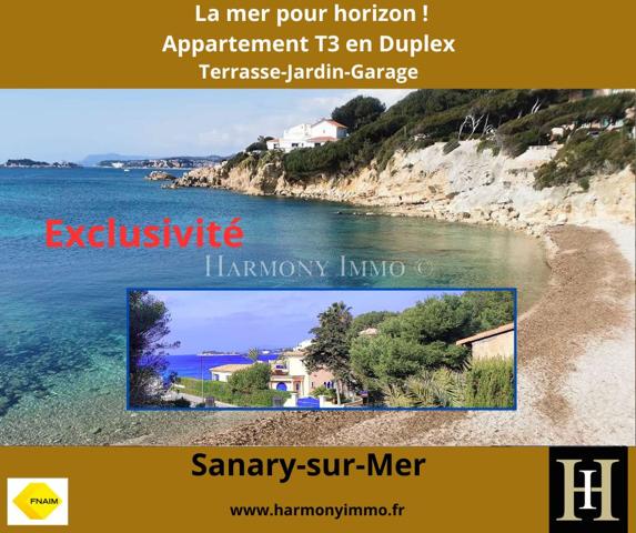 A vendre en exclusivité. Vue mer ! Appartement T3 de 49m² en duplex-Terrasse-Jardin-Garage à Sanary/mer 83110