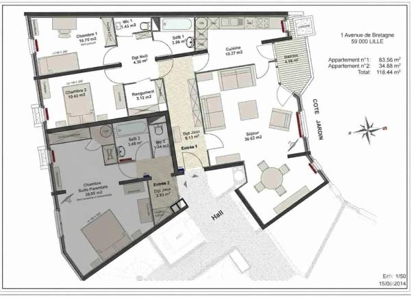 T3 83 m² – Balcon sud-ouest, parking, résidence sécurisée – Lille/Lambersart (Bois-Blancs)