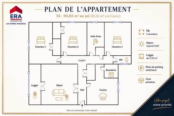 SEPTEMES-LES-VALLONS - EXCLUSIVITE - T4 dernier étage avec loggia, parking et cave