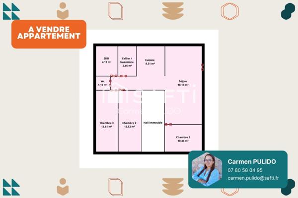 Appartement de type T4  en rez-de-chaussée : proche de toutes les commodités à pieds.