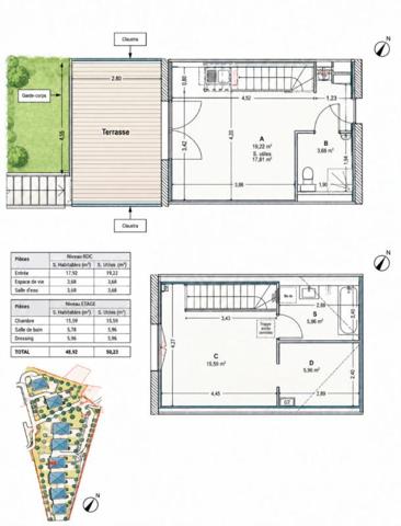 EXCLUSIVITE Appartement T2 Duplex avec terrasse, jardin, garage et place de parking privative
