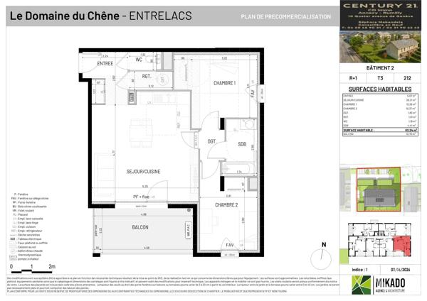 Appartement T3 à vendre  3 pièces - 63,24 m 2   ENTRELACS  - 73