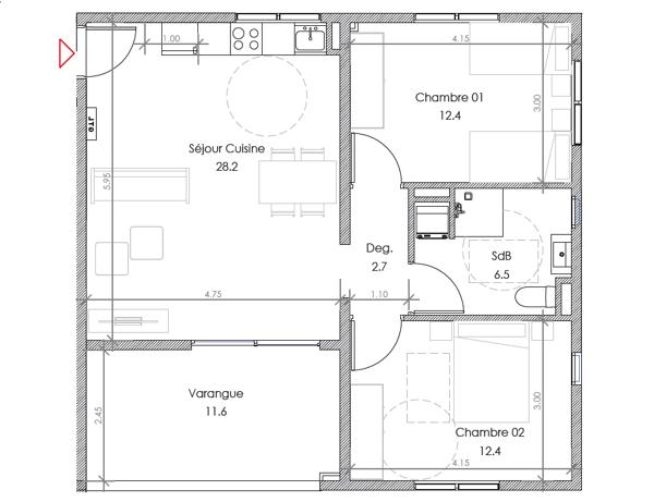 Appartement 3 pièces - 62 m²