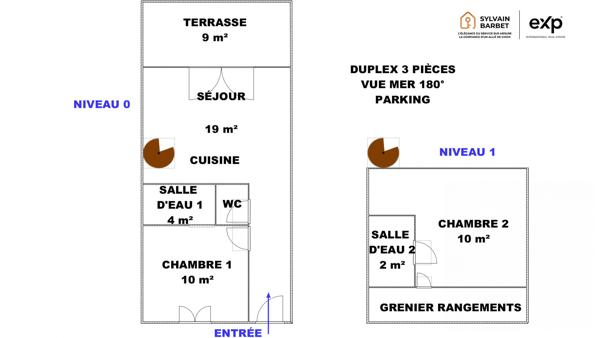83320 CARQUEIRANNE - DUPLEX 3 PIECES AVEC TERRASSE VUE MER PANORAMIQUE CAVE LOCAL VELOS PARKINGS PRIVÉS EN SUS - QUARTIER GRANDE BASTIDE - BUS CA01