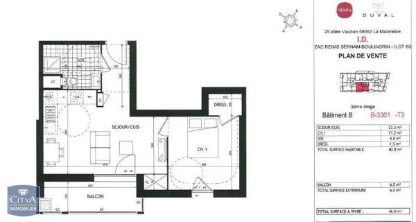 Appartement à louer 2 pièces 40.9m² Reims (51100)