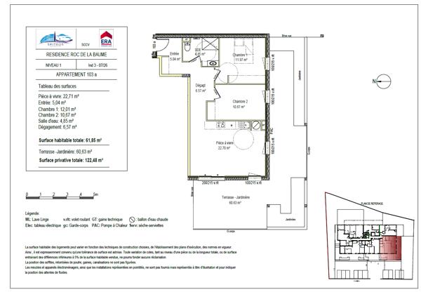 T3 Neuf ,Appartement VEFA, Sisteron 04200 3 pièce(s) 61.85 m2 +  terrasse de 60m²  , Lot 103 A