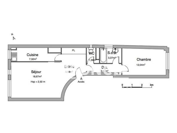 Location Appartement 2 pièces 53.02 m² - 51 RUE ORFILA Paris 75020