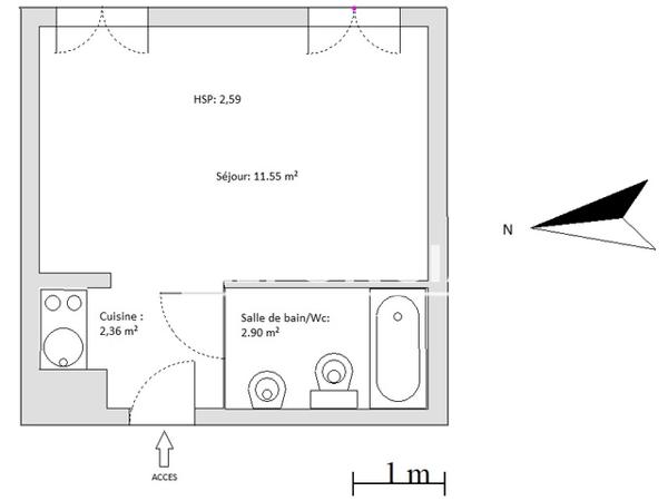 Location Studio meublé 16.81 m² - 27 RUE CONDILLAC Bordeaux 33000
