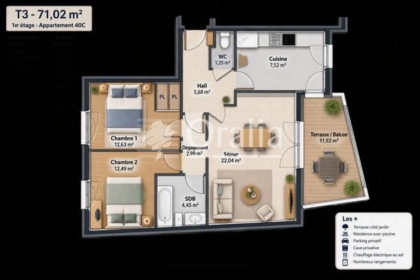 Appartement · Location Dijon (21000) 3 pièces · 71m²