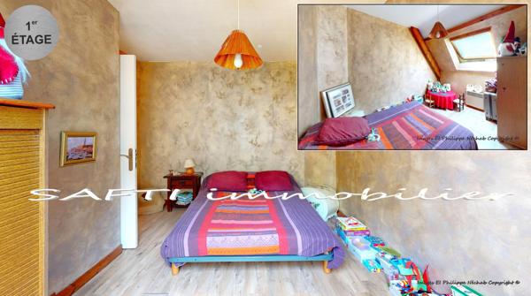 Maison individuelle non mitoyenne de 115m2 habitables - 3/4 chambres - sous-sol total sur 1446m2 de terrain entièrement arboré et paysagé .