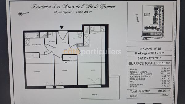 Vente
                Appartement56,2 m² - 3 Pièces -
                    AMILLY (45200)