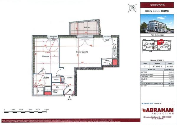 A vendre - Appartement NEUF de type 2 de 47 m² au 1er étage dans résidence avec ascenseur "Angers Gare"