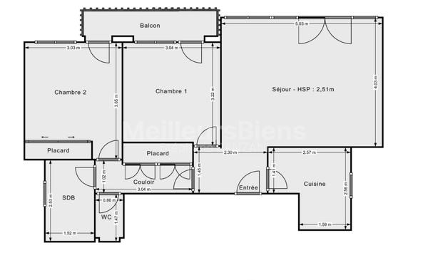 Appartement 3 pièces - 2 chambres - 59m2