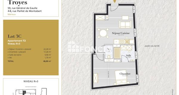 Location Appartement 2 pièces 46 m² - Troyes 10000