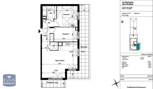 Appartement à louer 3 pièces 64.13m²