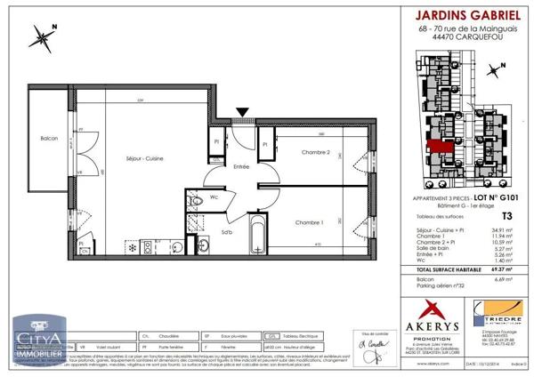 Appartement à louer 3 pièces 69.37m² Carquefou (44470)