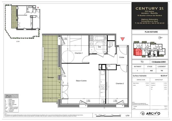 Appartement T3 à vendre  3 pièces - 62,35 m 2   RUMILLY  - 74