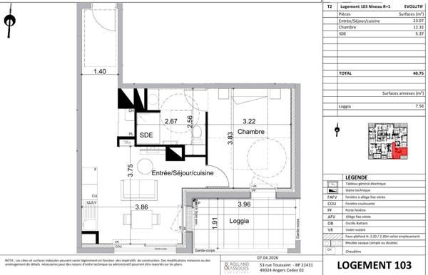A vendre T2 avec loggia - Quartier La Fayette - Condorcet à ANGERS