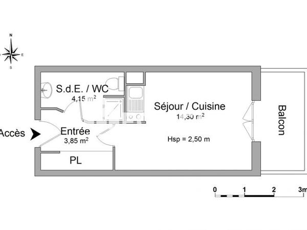 Location Studio 22.3 m² - 80 IMPASSE CHARCOT Montpellier 34090