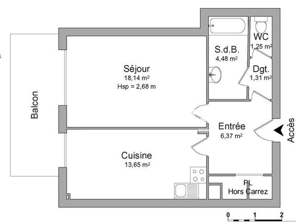 Location Studio 45.2 m² - 70 BOULEVARD DELTOUR Toulouse 31500