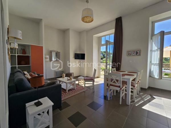 BSK IMMOBILIER - ALIX LAGARDERE - BADEN (GOLFE DU MORBIHAN)

COUP DE CŒUR GARANTI pour ce superbe appartement vendu entièrement meublé et décoré, situé dans un environnement d’exception !

Idéalement situé au rez-de-chaussée d’un château ancien entièrement rénové en 2012 avec piscine chauffée et magnifique parc arboré d’environ 2 hectares, à seulement 1 km du bourg de Baden et de toutes ses commodités.

Ce charmant appartement, d’une surface d’environ 56 m², comprend :
Une cuisine aménagée et équipée ouverte sur une agréable et lumineuse pièce de vie avec rangements intégrés et vue sur la piscine, une chambre avec placard et bureau, une  deuxième chambre avec placard comprenant un lit simple et un lit superposé, une vaste salle d’eau avec WC.

➕ Les atouts :
- Le château a été entièrement rénové en 2012, vous profitez ainsi du charme de l’ancien tout en bénéficiant du confort d'une construction récente.
- Belle hauteur sous plafond offrant une impression d'espace et une belle luminosité.
- Habitation à l’année et location saisonnière autorisées.
- Charges 2300 € ( dont eau, electricité, charges de copropriété).
- Aucun travaux à prévoir.

Vous recherchez un pied-à-terre en Bretagne, un investissement locatif ou simplement un lieu où poser vos valises dans un cadre privilégié ?
Cet appartement s’adapte à tous vos projets !

Pour visiter et vous accompagner dans votre projet, contactez Alix Lagardère !

Évaluation gratuite de votre bien sous 48h (succession ou projet de vente).
Je serai ravie de vous accompagner personnellement et avec professionnalisme dans toutes les étapes de votre projet immobilier !