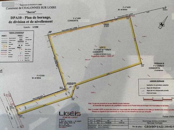 Terrain à Batir à vendre à Chalonnes-sur-Loire dans le Maine-et-Loire (49290), ref : 12516/1283   
LA BOURGONNIERE