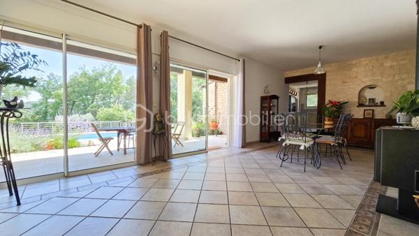 Sur les hauteurs de Pont-Saint-Esprit (30130), dans un environnement privilégié au cœur de la nature, venez découvrir cette belle villa de plain-pied avec piscine et suite parentale, implantée sur un terrain de 4 023 m².

Atout rare : ce bien offre la possibilité de détacher et de revendre une ou deux parcelles constructibles, représentant un potentiel de valorisation intéressant.

La maison se compose ainsi :
- Une belle entrée
- Un vaste salon/séjour donnant sur une terrasse
- Une cuisine
- Une salle à manger
- Trois belles chambres, dont une superbe suite parentale de 29,31 m² avec dressing et salle d'eau privative
- Une salle de bains avec baignoire et WC
- Un WC indépendant
- Une buanderie

À l'extérieur, vous profiterez d'un cadre de vie agréable avec :
- Une piscine de 8 x 4 mètres
- Une grande terrasse
- Un boulodrome
- Un WC extérieur avec lave-mains
- Une dépendance/atelier d'environ 20 m²

Les prestations : Portail électrique, cave, menuiseries aluminium double vitrage avec moustiquaires, climatisation réversible dans l'ensemble des pièces, chauffage au sol alimenté par une chaudière électrique, poêle à bois récent et fibre. 
La maison bénéficie d'excellentes performances énergétiques avec un DPE classé B. 
Possibilité de garer plusieurs véhicules et camping-car sur la propriété. 
Un bien rare alliant confort, calme, espace et potentiel foncier, à découvrir sans tarder.
Pour plus d'informations et demande de visite, n'hésitez pas à contacter Colline RIGAUT au O7 69 77 44 19